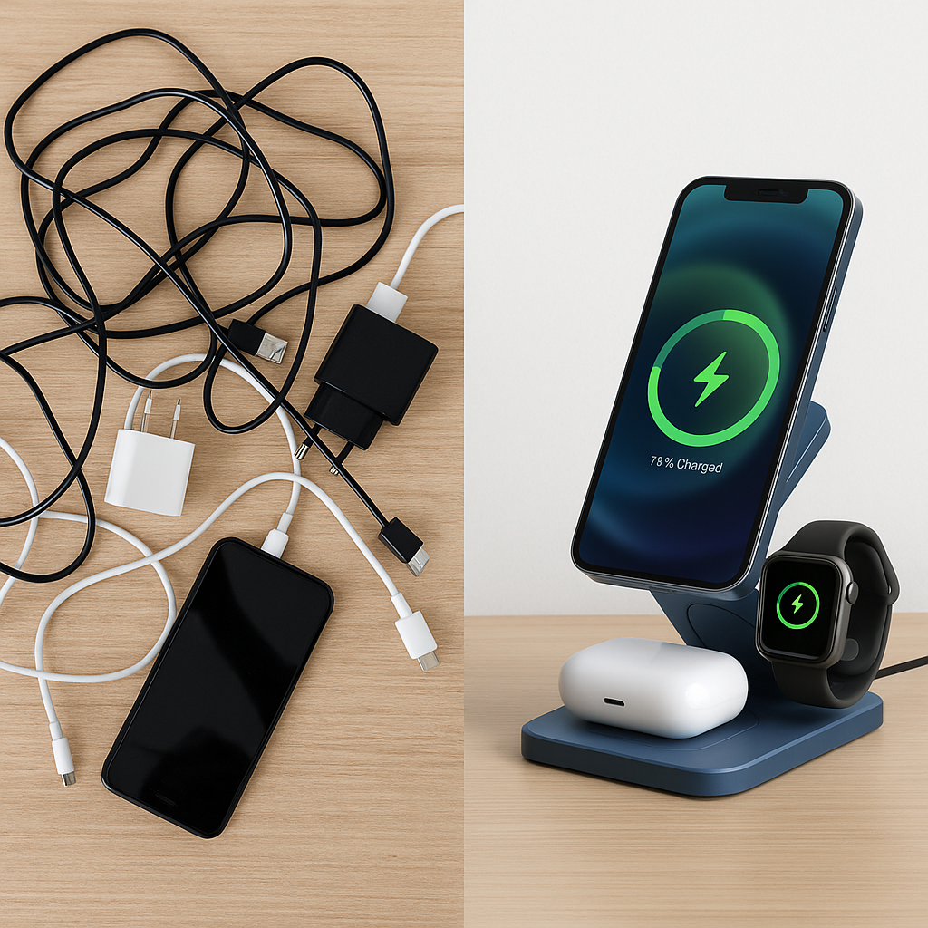 “Cargador 3 en 1 olvídate de cables y enredos”
