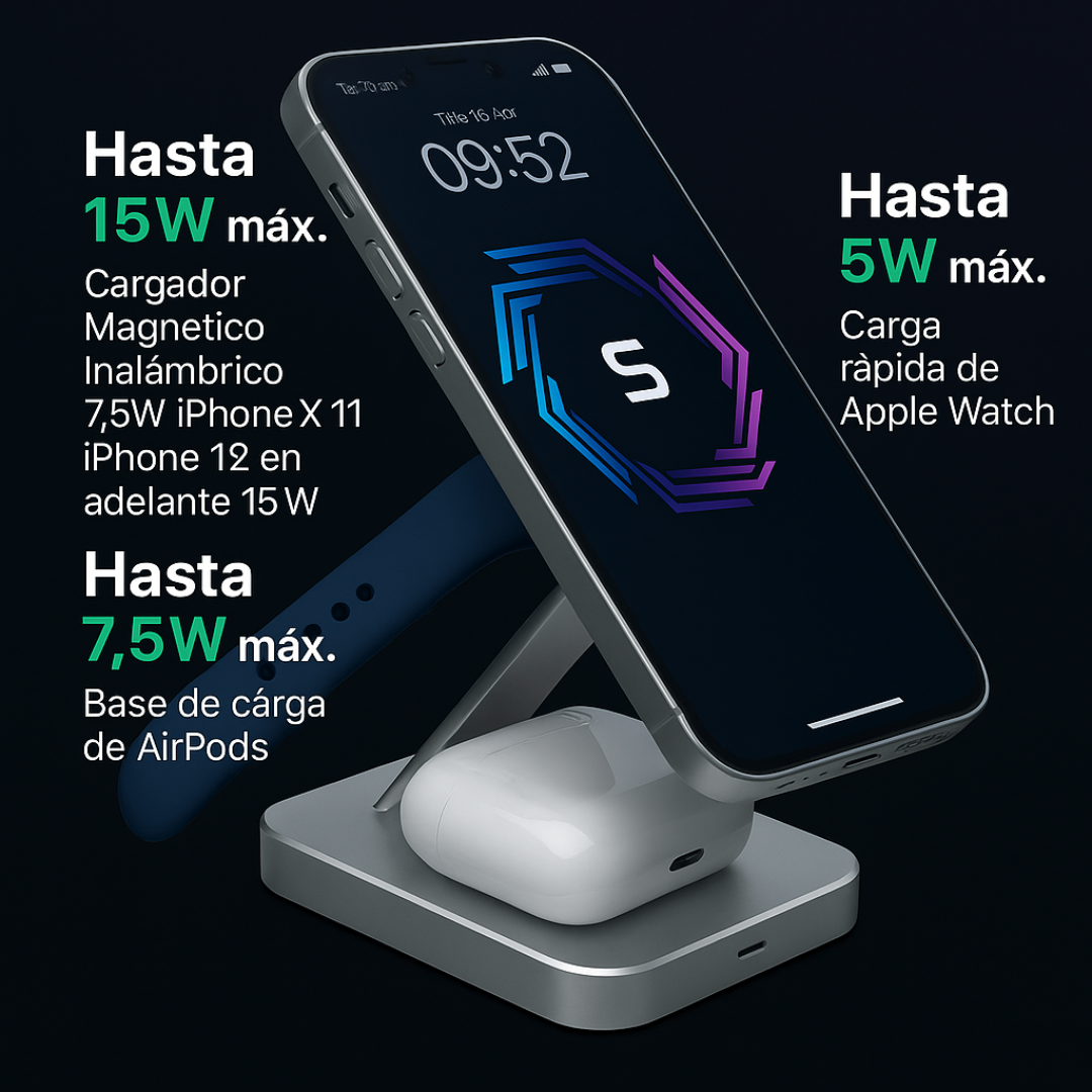 “Cargador 3 en 1 olvídate de cables y enredos”